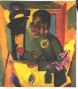 Ernst Ludwig Kirchner Selfportrait with easel oil painting